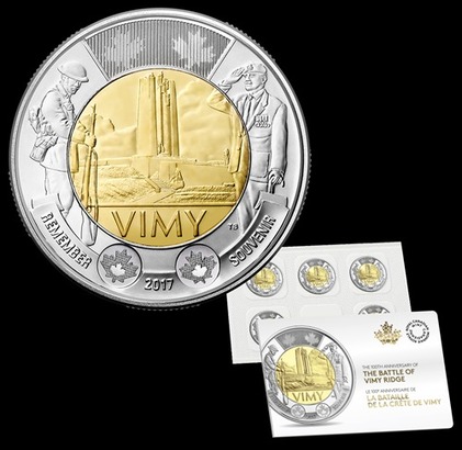 皇家加拿大鑄幣廠於 2017 年發行的「Vimy Ridge Centennial Coin」（維米嶺百年紀念幣），是紀念於 1917 年 4 月 9 至 12 日發生的維米嶺戰役，這是加拿大所參與最有名的戰役之一。